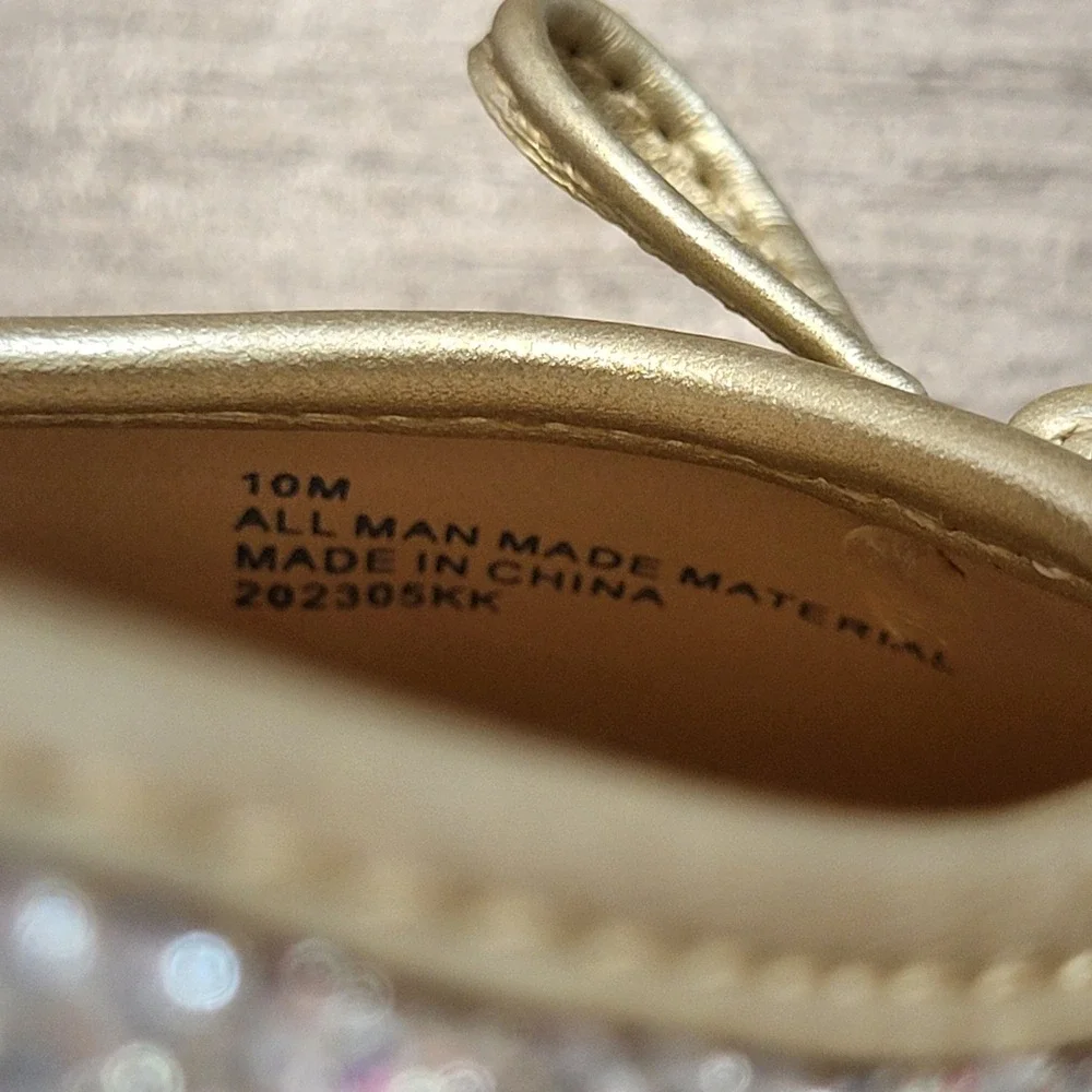 Copper Key MIA Girls Gold Rhinestone Mary‎ Jane Bow Dress Shoes Sparkly Flats 10